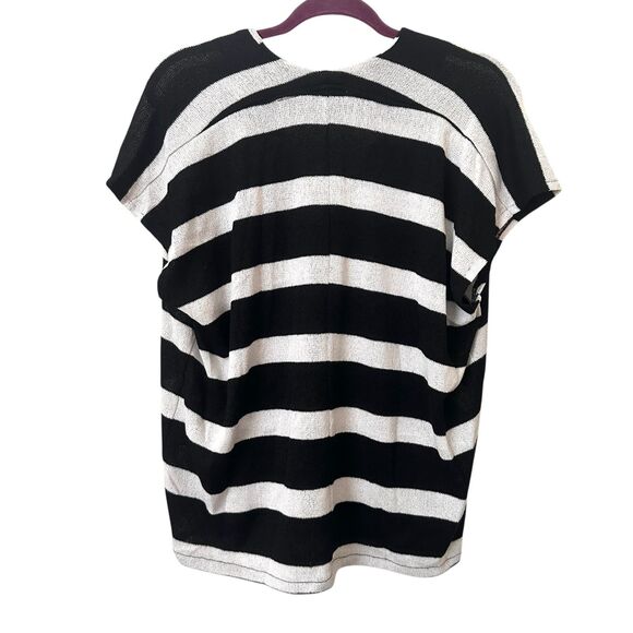 ZARA Striped Knit V-Neck Relaxed Sweater Black/White Small - Picture 3 of 5